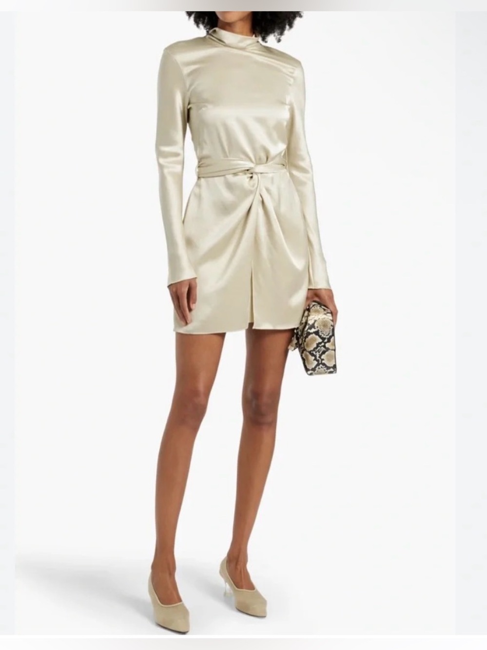 Nanushka Charon Slip Satin Turtleneck Sarong Dress – Champagne , Medium NWT